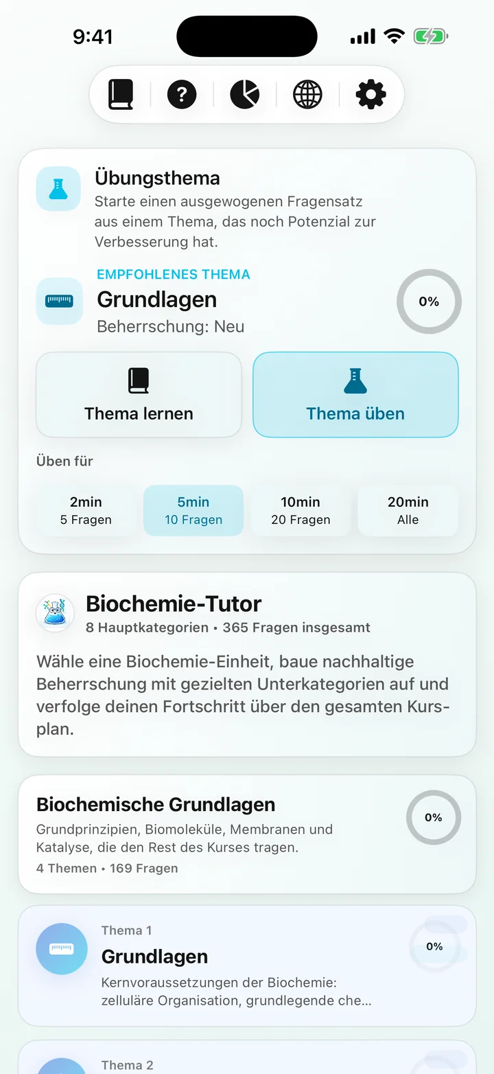 Biochemistry Tutoring Kurs-Dashboard