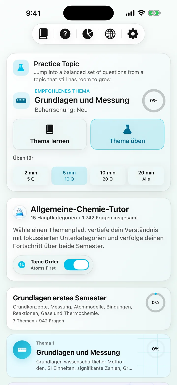 General Chemistry Tutor Kurs-Dashboard