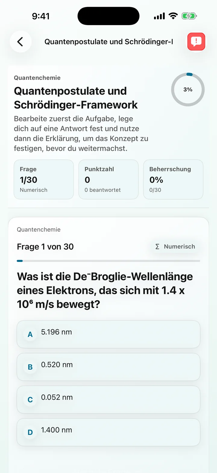 Quantum postuliert Frage in Physical Chemistry Tutor