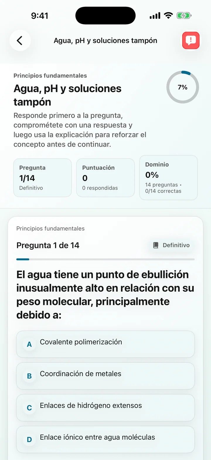 Pregunta sobre el pH del agua y los tampones en Biochemistry Tutoring