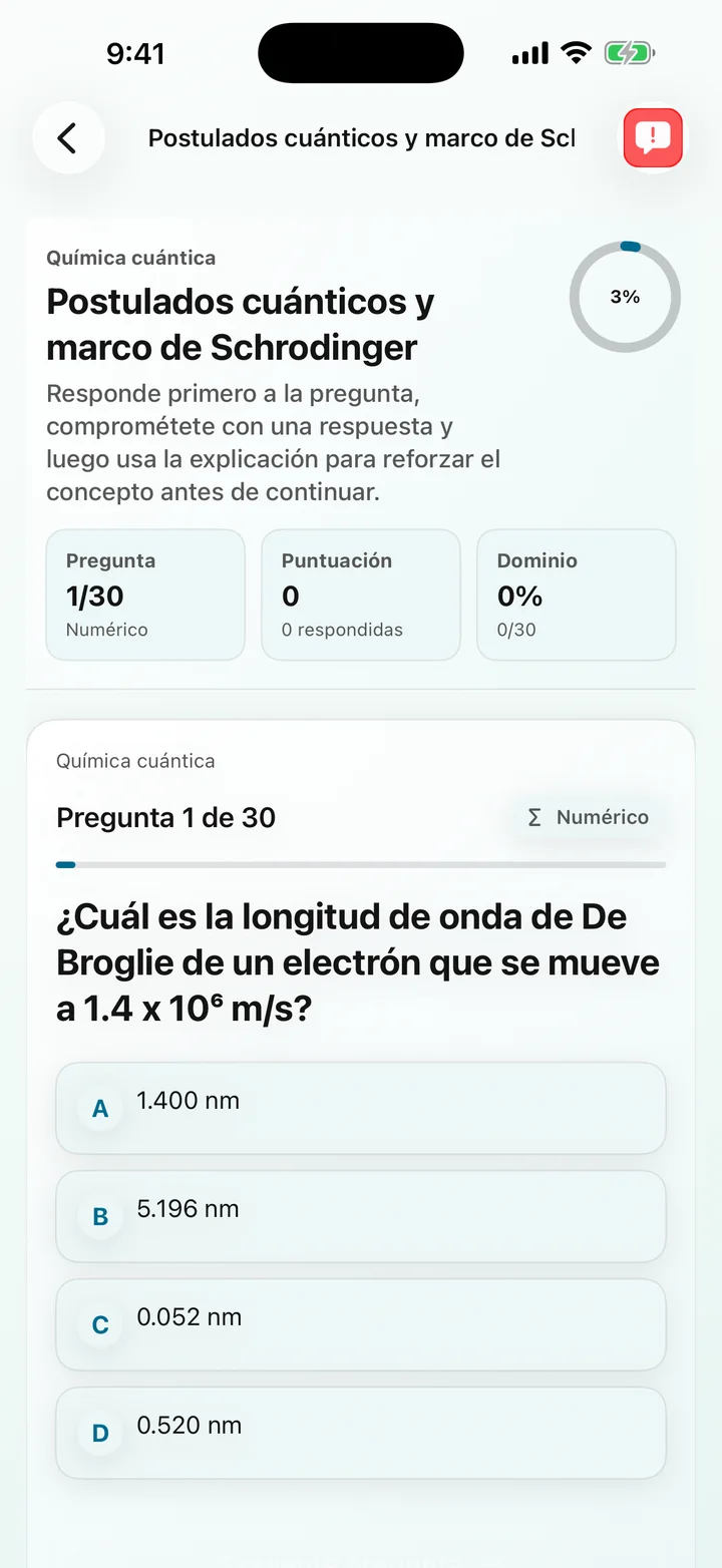 Pregunta de postulados cuánticos en Physical Chemistry Tutor