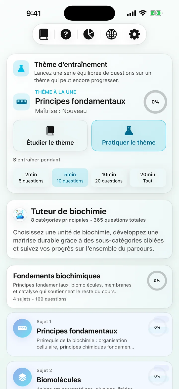 Tableau de bord du cours Biochemistry Tutoring