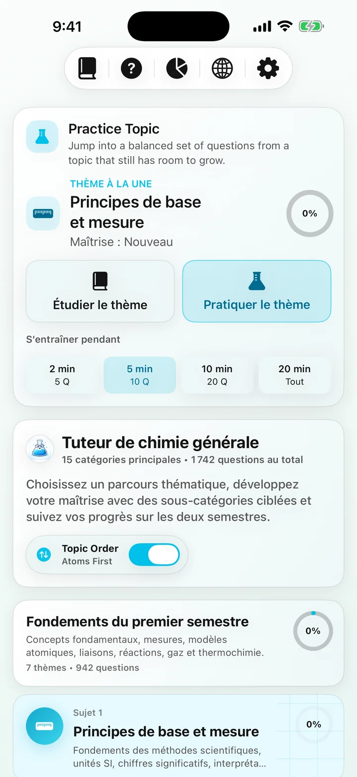 Tableau de bord du cours General Chemistry Tutor