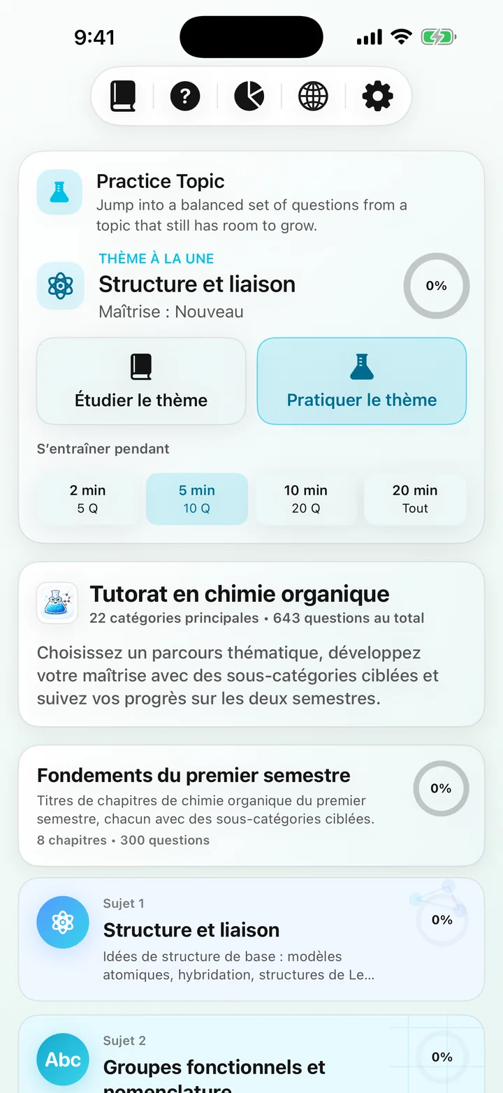 Tableau de bord du cours Organic Chemistry Tutoring