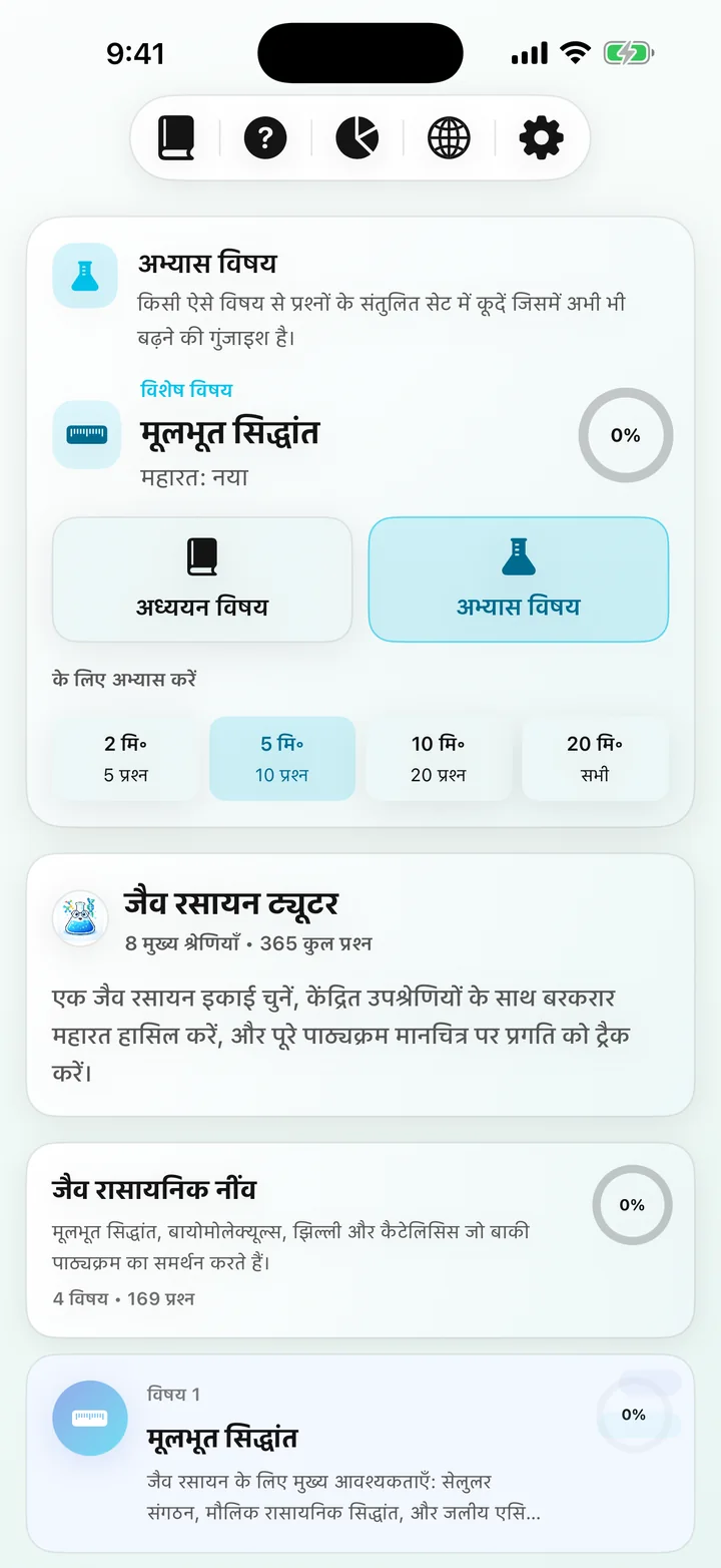 Biochemistry Tutoring पाठ्यक्रम डैशबोर्ड