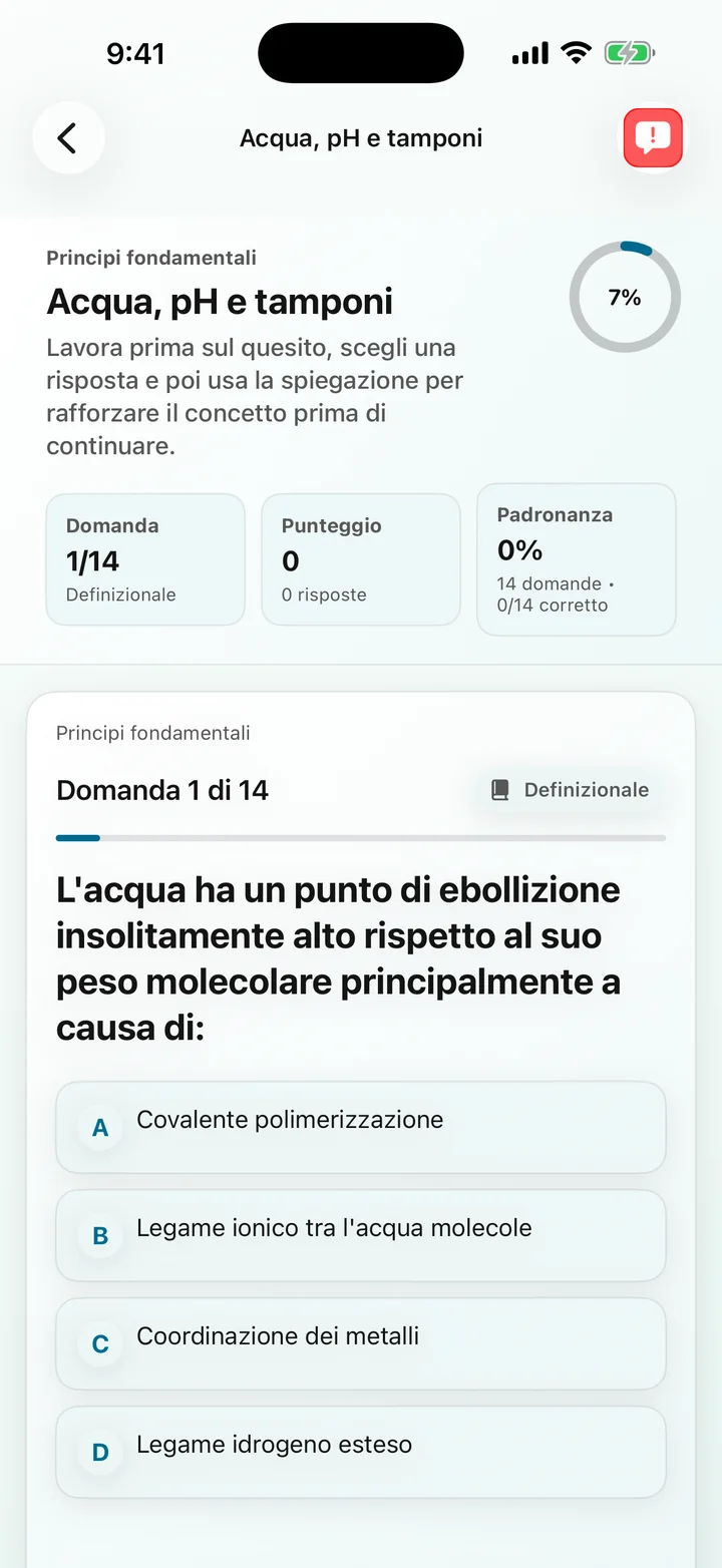 Domanda sul pH dell'acqua e sui tamponi in Biochemistry Tutoring