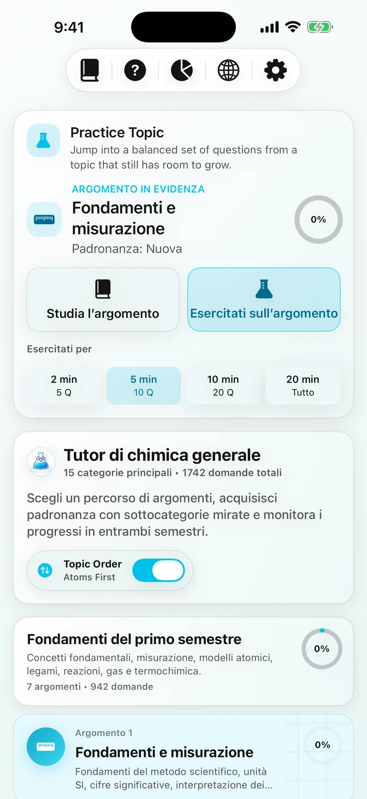 General Chemistry Tutor dashboard del corso