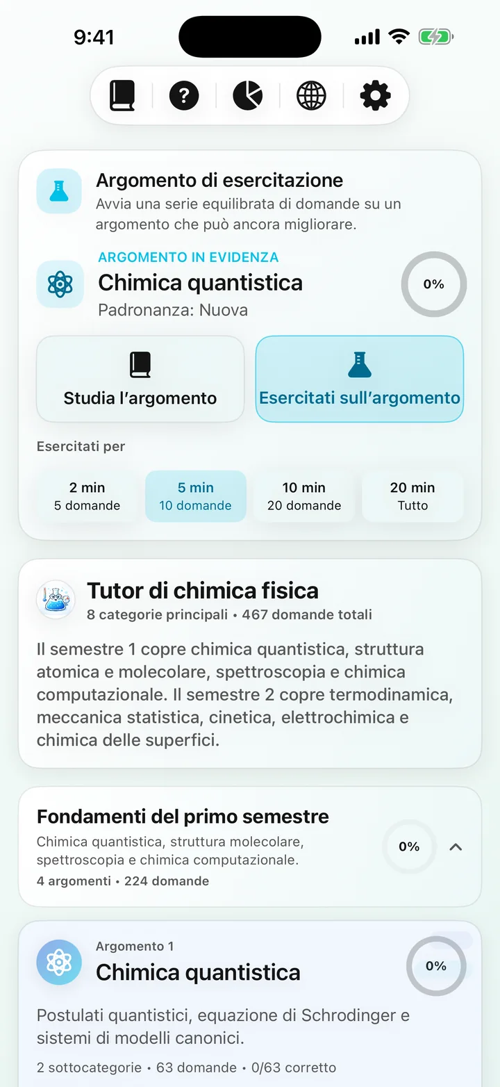 Cruscotto del corso Physical Chemistry Tutor