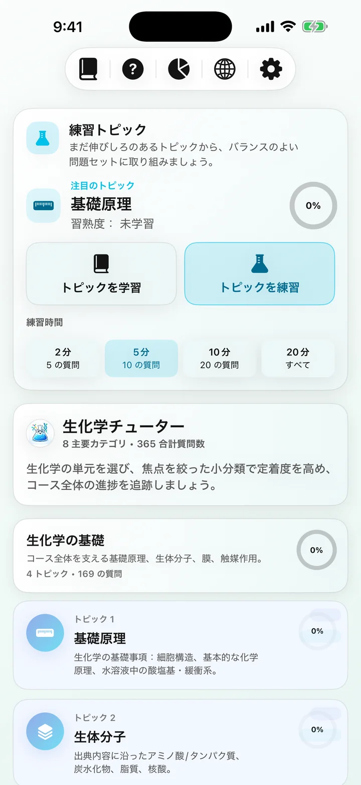Biochemistry Tutoring コース ダッシュボード