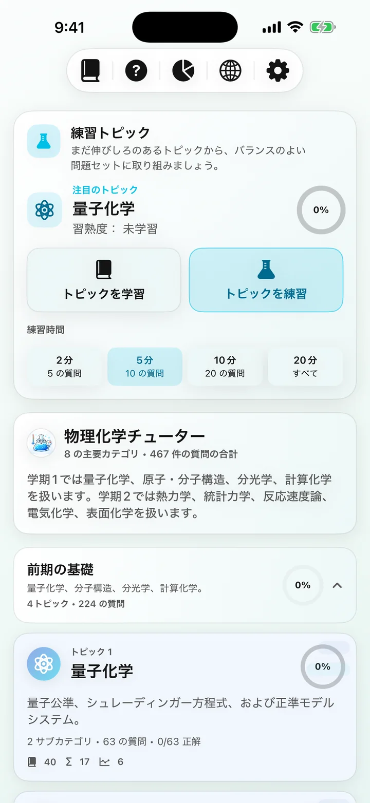 Physical Chemistry Tutor コース ダッシュボード