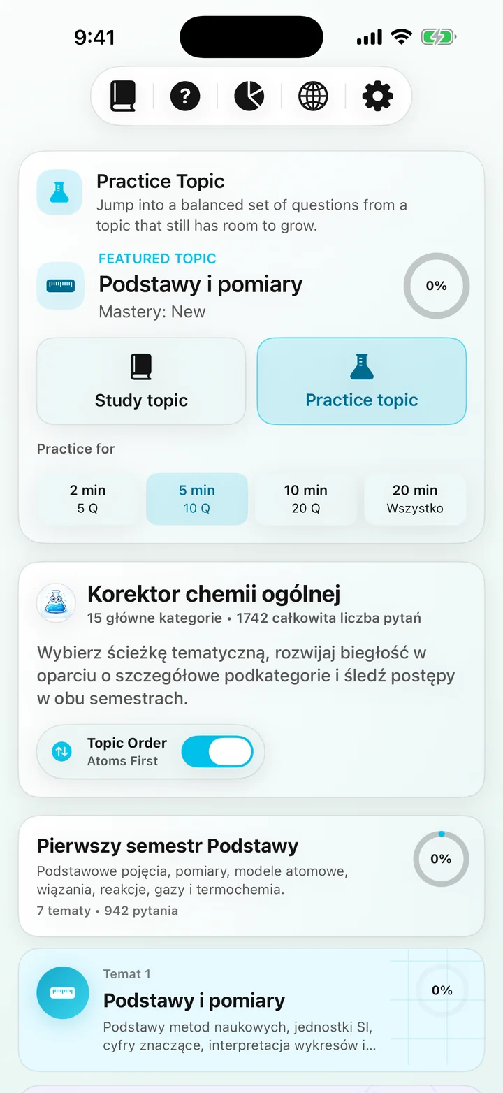 Pulpit nawigacyjny kursu General Chemistry Tutor