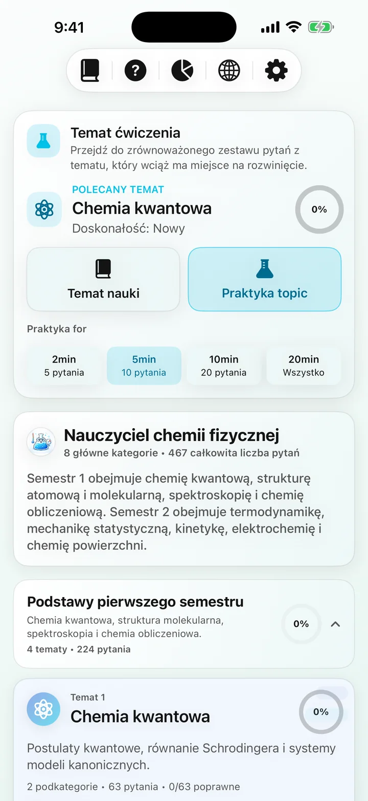 Pulpit nawigacyjny kursu Physical Chemistry Tutor