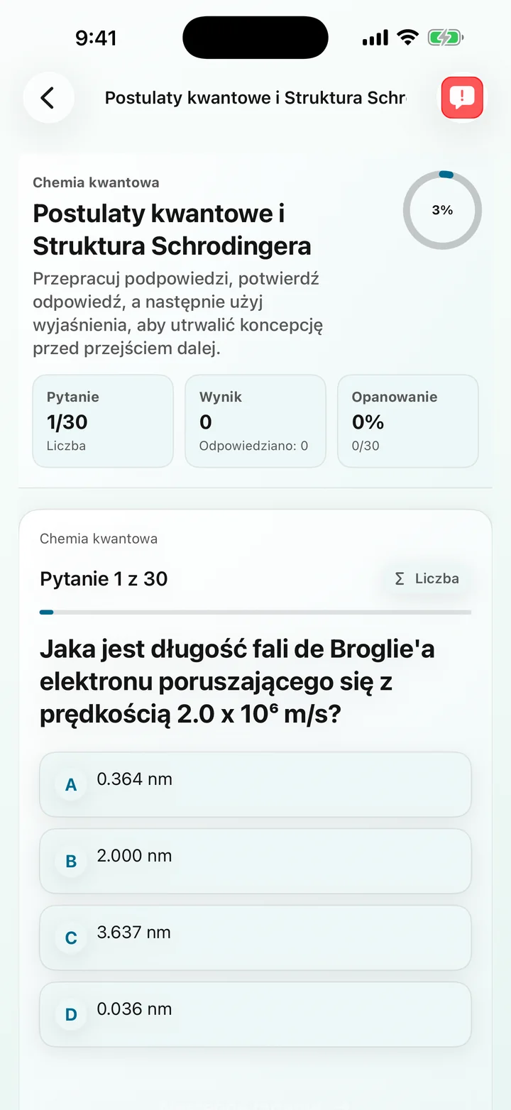 Quantum postuluje pytanie w Physical Chemistry Tutor