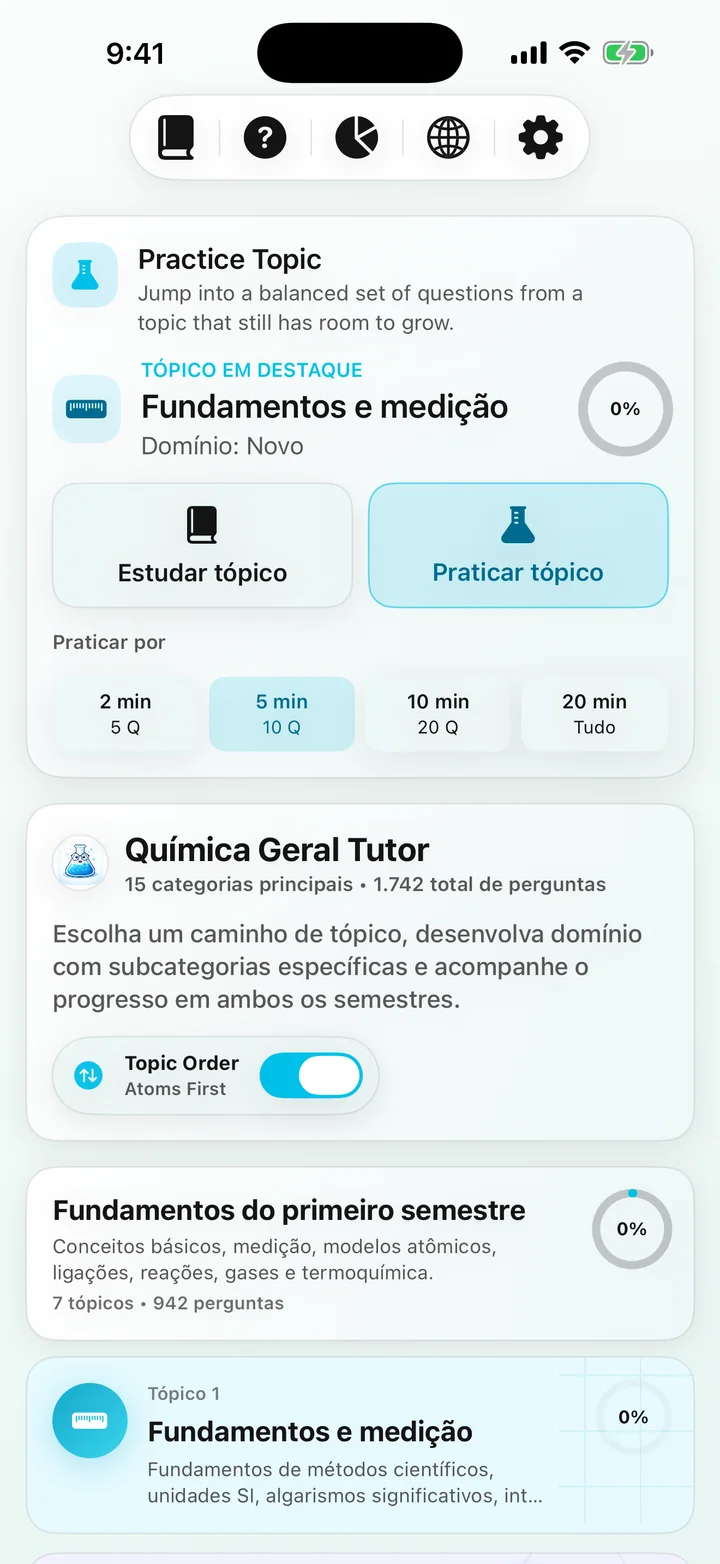 Painel do curso General Chemistry Tutor