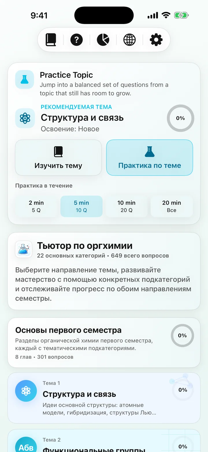 Organic Chemistry Tutoring Панель управления курсом