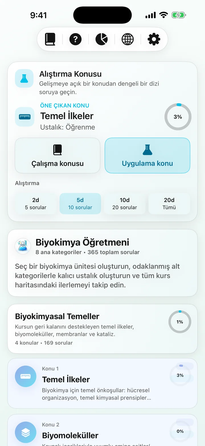 Biochemistry Tutoring kurs kontrol paneli