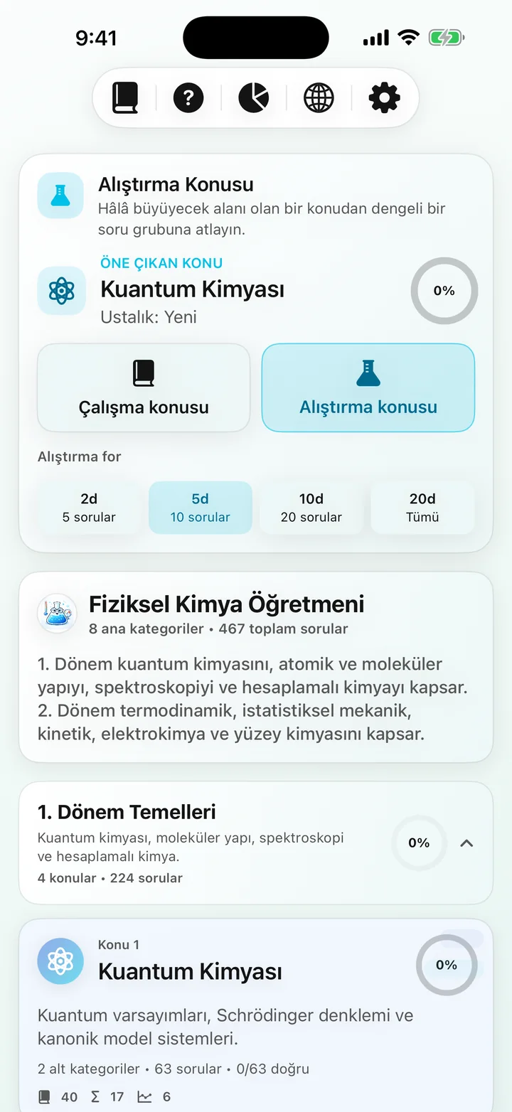 Physical Chemistry Tutor kurs kontrol paneli