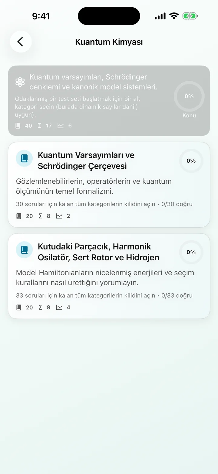 Physical Chemistry Tutor'de Kuantum Kimyası kategorisi