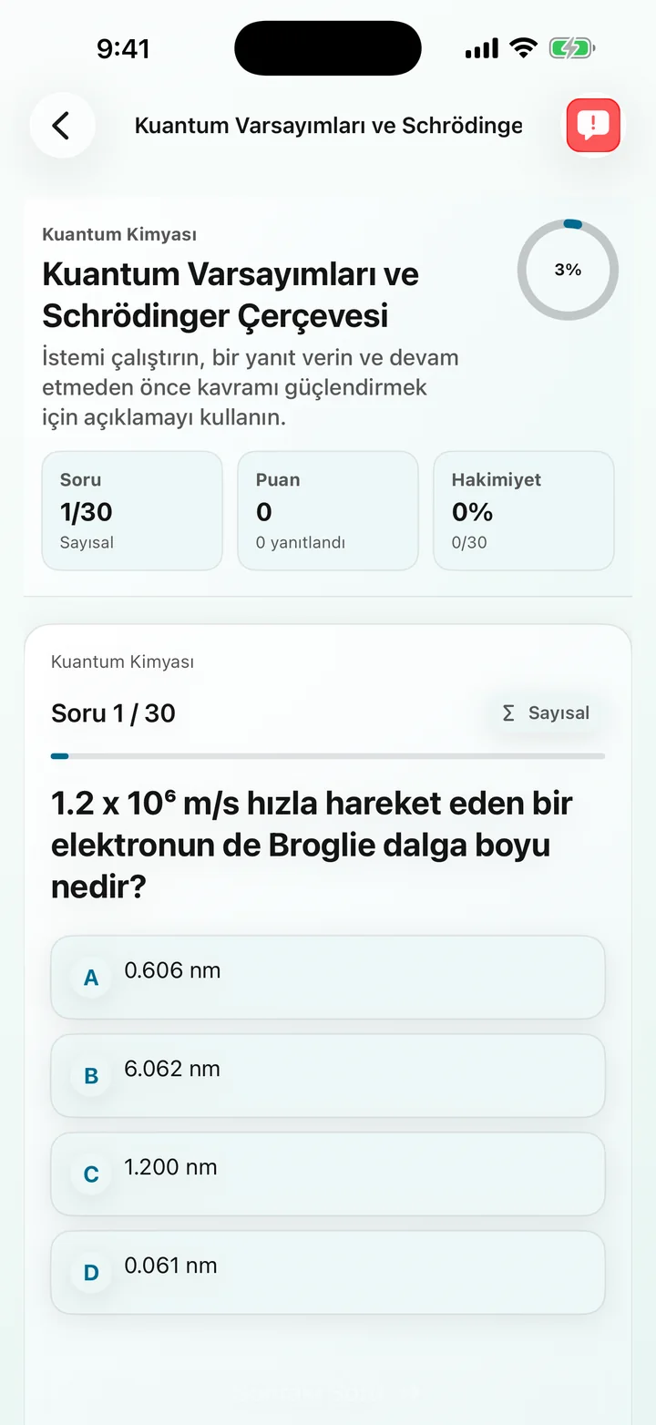Kuantum, Physical Chemistry Tutor'deki soruyu öne sürüyor
