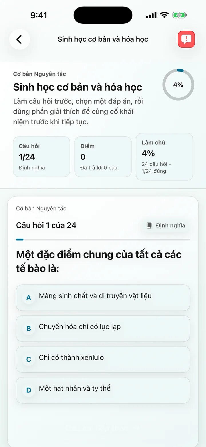 Câu hỏi sinh học và hóa học cơ bản trong Biochemistry Tutoring