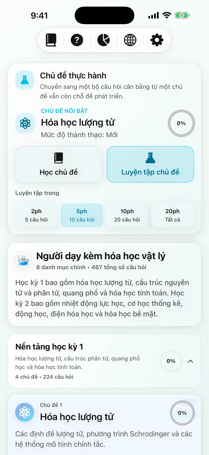 Bảng điều khiển khóa học Physical Chemistry Tutor
