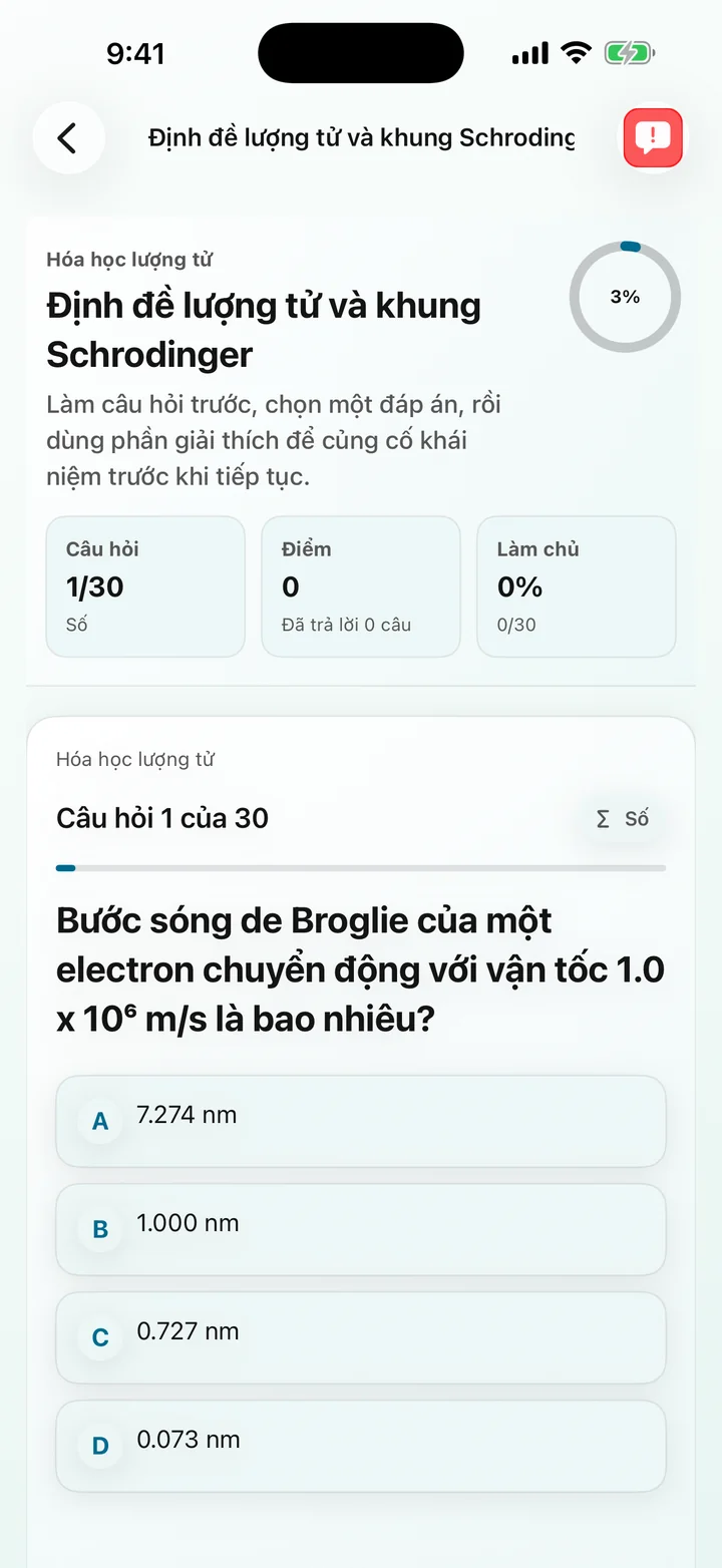 Câu hỏi về định đề lượng tử trong Physical Chemistry Tutor
