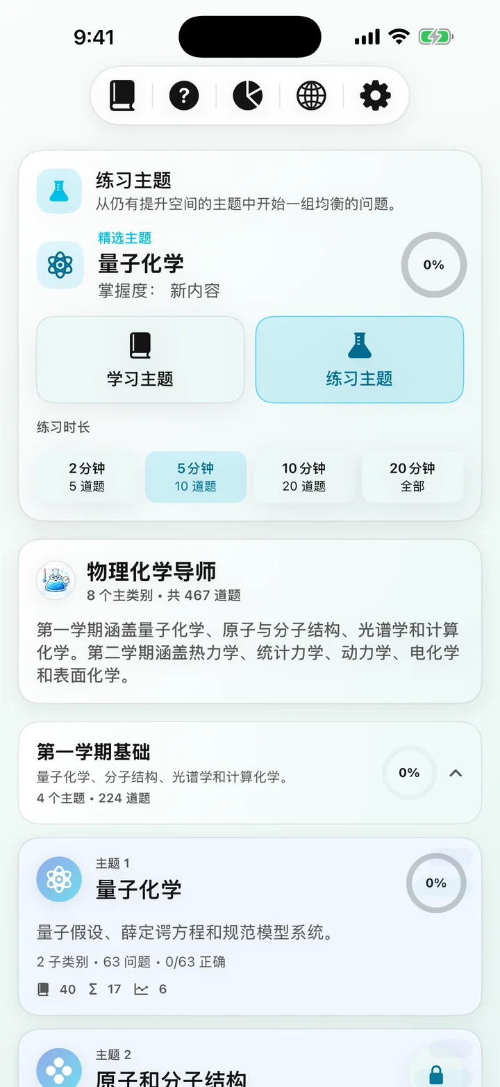 Physical Chemistry Tutor 课程仪表板