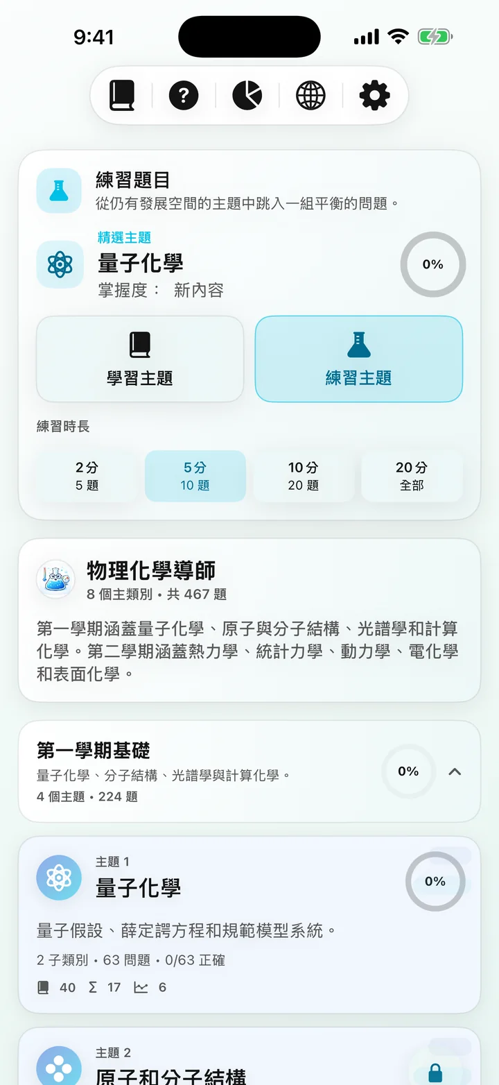 Physical Chemistry Tutor 課程儀表板