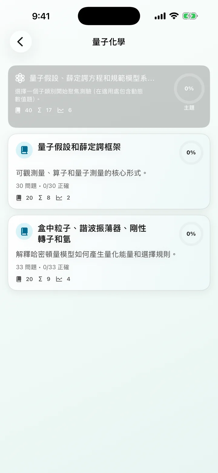 Physical Chemistry Tutor 中的量子化學類別