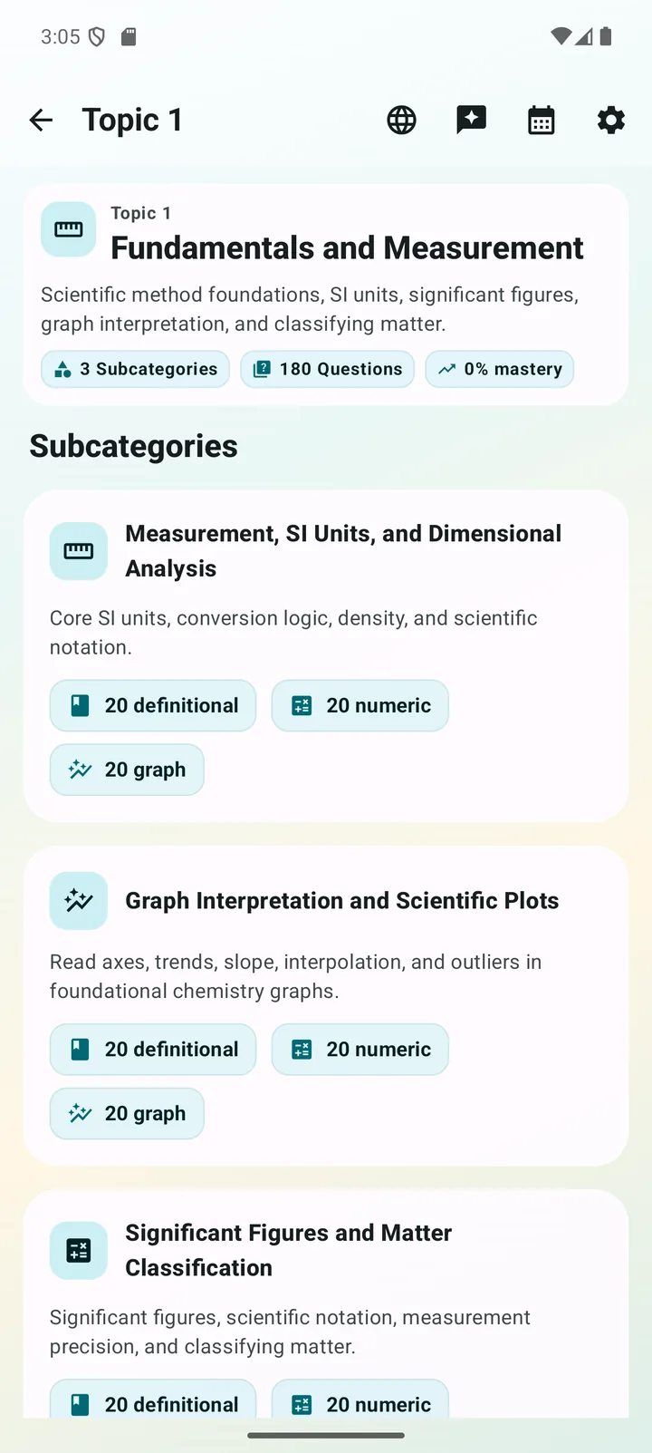 Fundamentals and Measurement category in General Chemistry Tutor