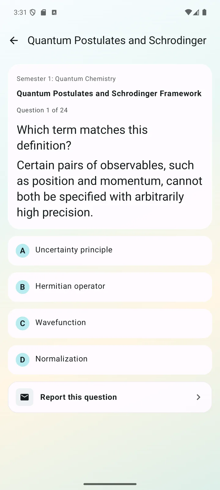 Quantum postulates question in Physical Chemistry Tutor