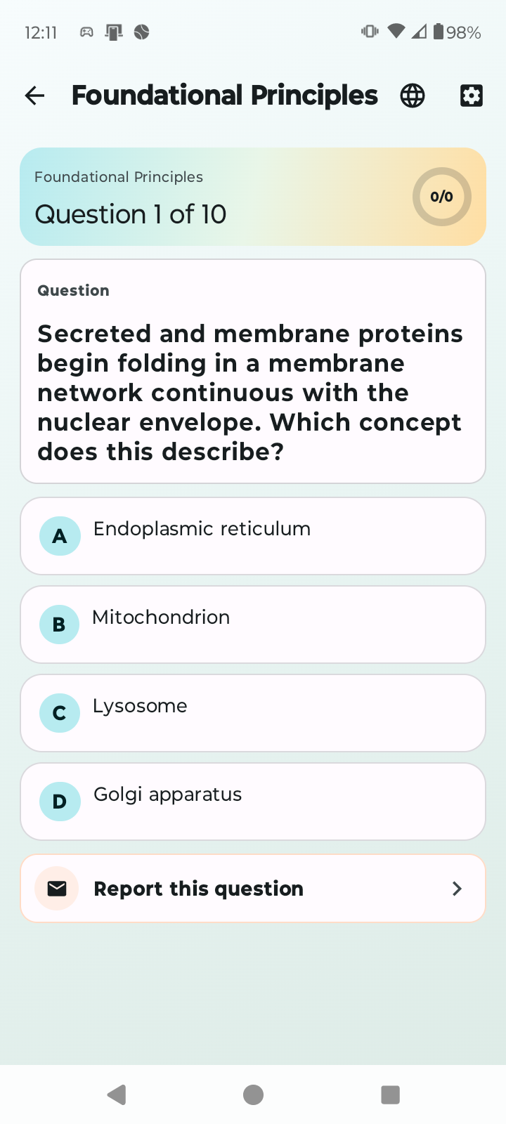 Biochemistry Tutoring foundational principles multiple-choice question