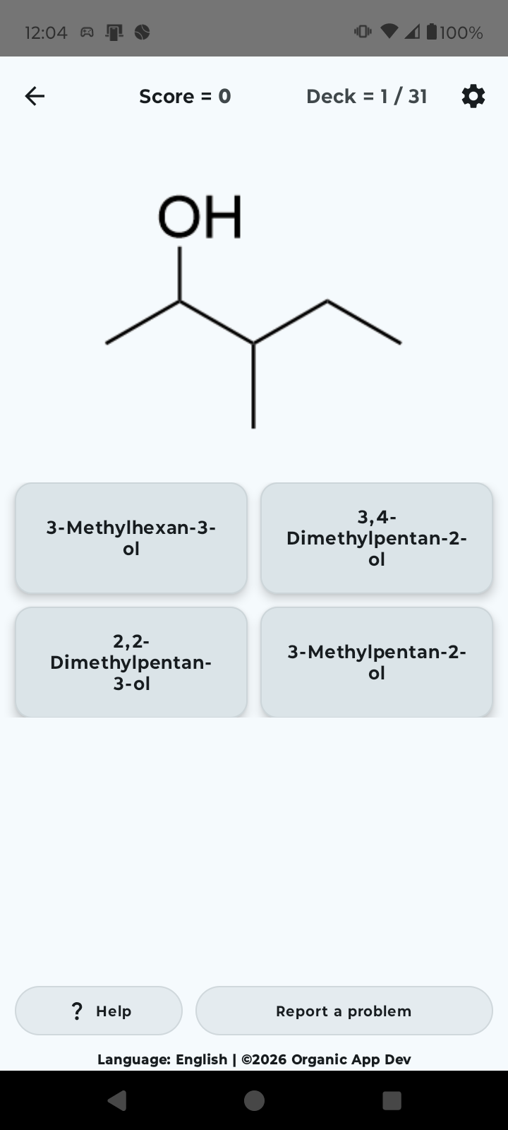 Organic Chemistry Naming structure-to-name multiple-choice practice